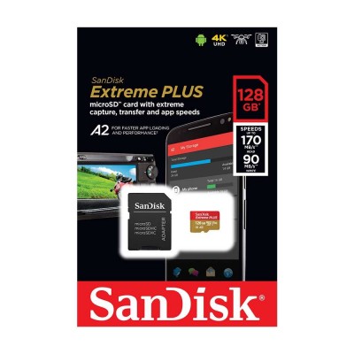 MicroSD 128GB SanDisk Class 10 Extreme Pro A2 V30 UHS-I U3 (170 Mb/s) +SD адаптер