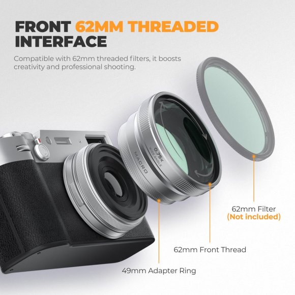 Объектив Freewell 2-in-1 Wide Angle & Macro для Fujifilm X100VI/X100V, серебристый Объектив Freewell 2-in-1 Wide Angle & Macro для Fujifilm X100VI/X100V, серебристый