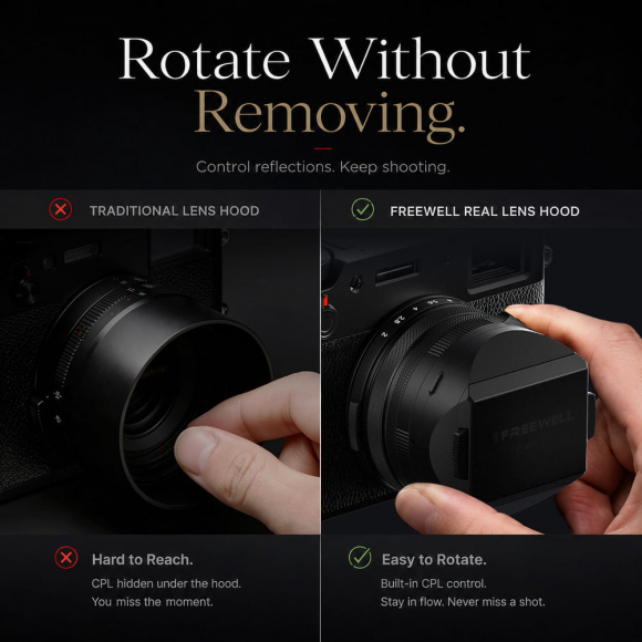 Бленда Freewell Real Lens Hood с фильтром CPL/Black Mist 1/4 для Fujifilm X100VI/X100V, серебристая Бленда Freewell Real Lens Hood с фильтром CPL/Black Mist 1/4 для Fujifilm X100VI/X100V, серебристая
