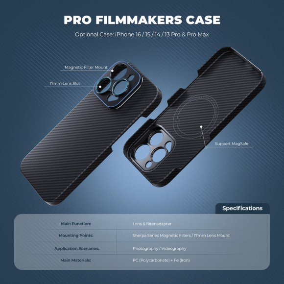 Чехол Freewell Filmmaker для iPhone 16 Pro с креплением 17 мм и магнитным фильтром Чехол Freewell Filmmaker для iPhone 16 Pro с креплением 17 мм и магнитным фильтром