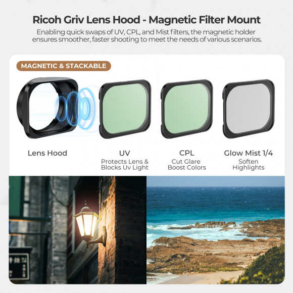Бленда Freewell с магнитными фильтрами UV, CPL и Glow Mist 1/4 для Ricoh GR IV Бленда Freewell с магнитными фильтрами UV, CPL и Glow Mist 1/4 для Ricoh GR IV