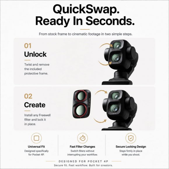 Набор из 8 фильтров Freewell All Day (ND и ND/PL 8, 16, 32, 64) для DJI Osmo Pocket 4P и Xtra Muse 2 Pro
