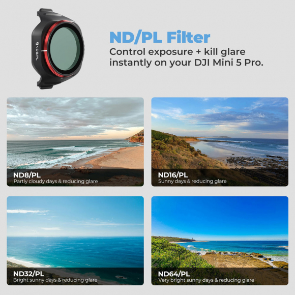 Набор из 6 ND/PL фильтров Freewell Bright Day (ND8/PL – ND256/PL) для DJI Mini 5 Pro Набор из 6 ND/PL фильтров Freewell Bright Day (ND8/PL – ND256/PL) для DJI Mini 5 Pro