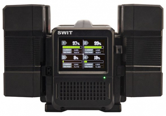 Зарядное устройство SWIT PC-P461S на 4 аккумулятора V-mount, 4×100 Вт, ЖК-экран