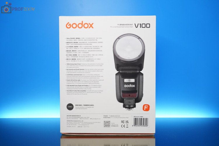 Обратная сторона упаковки Godox V100 Fujifilm