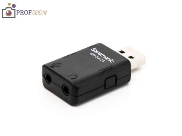 USB-аудиоадаптер Saramonic SR-EA2S для микрофонов 3,5 мм с выходом на наушники и кнопкой Mute