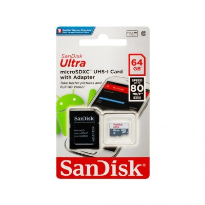 MicroSD  64GB  SanDisk Class 10 Ultra Android (80 Mb/s) + SD адаптер