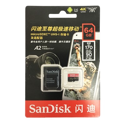 MicroSD  64GB  SanDisk Class 10 Extreme Pro A2 V30 UHS-I U3 (170 Mb/s) +SD адаптер