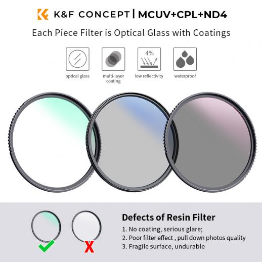 Комплект светофильтров K&F Concept UV+CPL+ND2-400 77mm